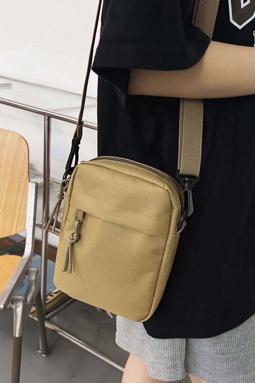 Wide Strap Polyester Crossbody Bag