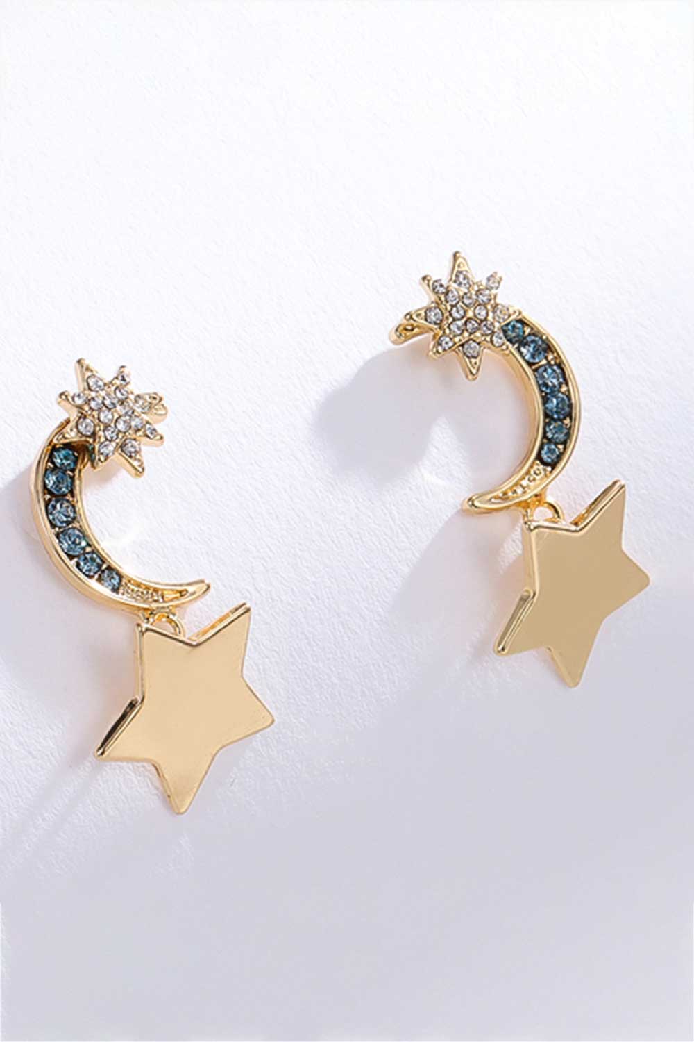 Lasting Wish Inlaid Rhinestone Star and Moon Drop Earrings