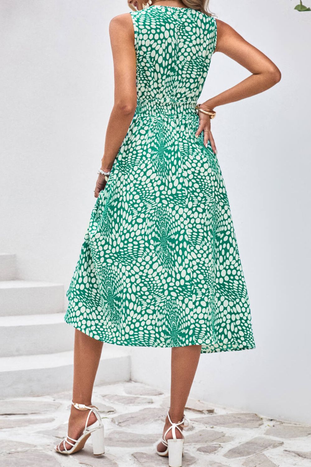 Printed V-Neck Sleeveless Dress