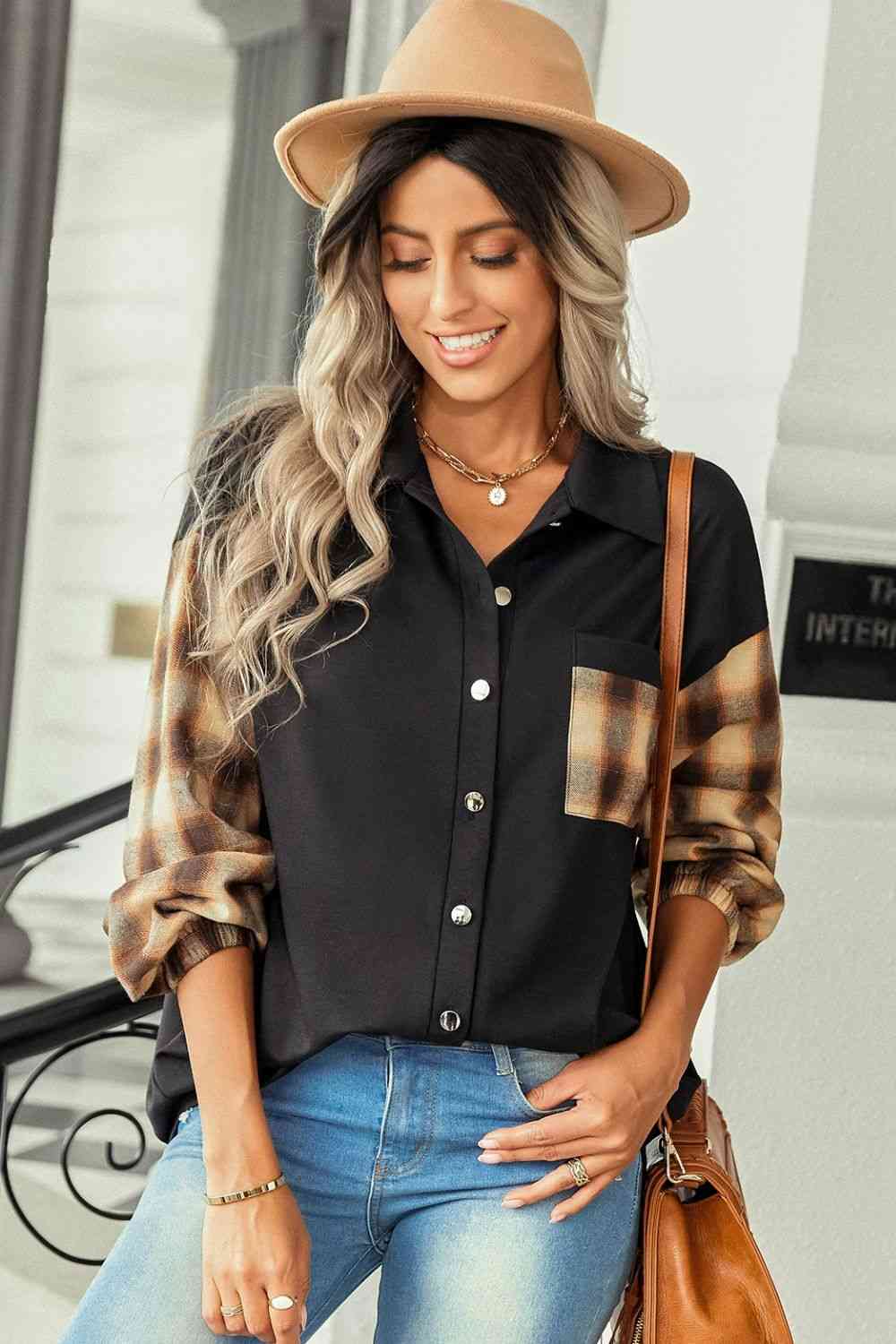 Plaid Dropped Shoulder Shirt with Breast Pocket