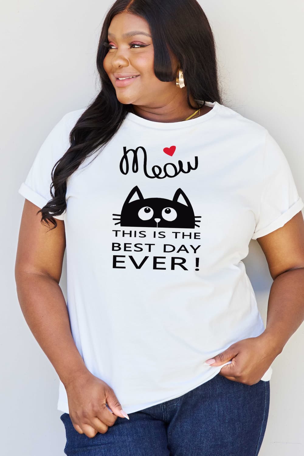 Simply Love Full Size MEOW THIS IS THE BEST DAY EVER! Graphic Cotton T-Shirt