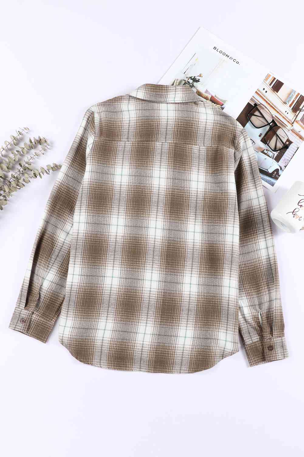 Double Take Plaid Collared Neck Long Sleeve Shirt