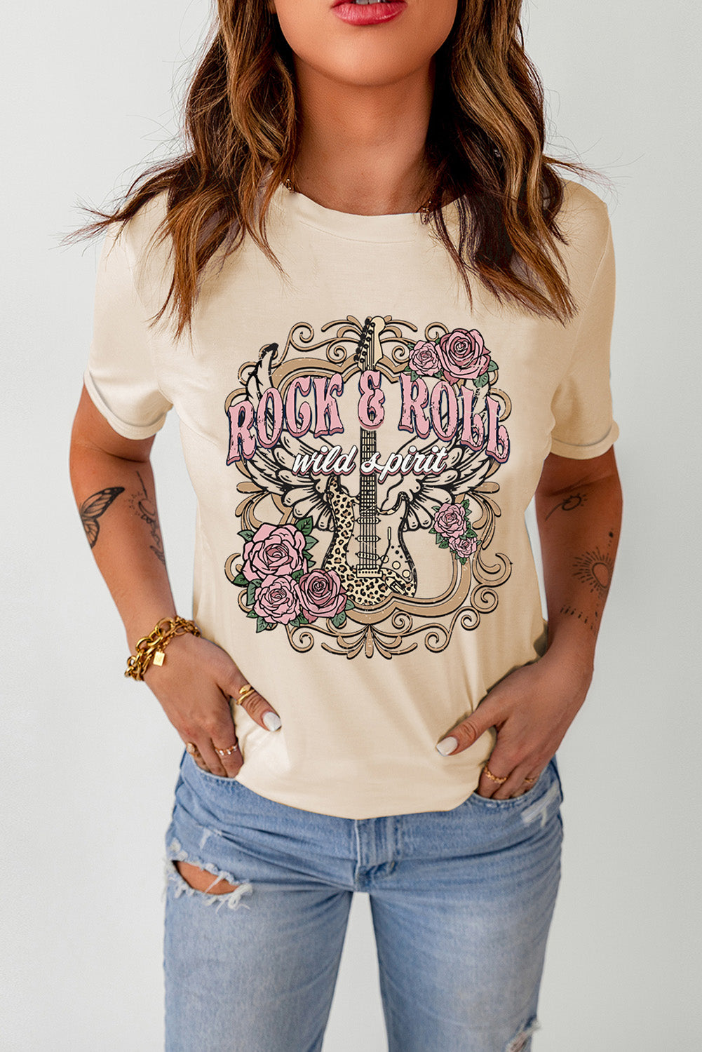 ROCK & ROLL Graphic Cuffed Short Sleeve Tee