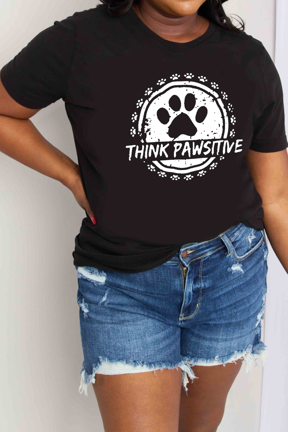 Simply Love Simply Love Full Size THINK PAWSITIVE Graphic Cotton Tee