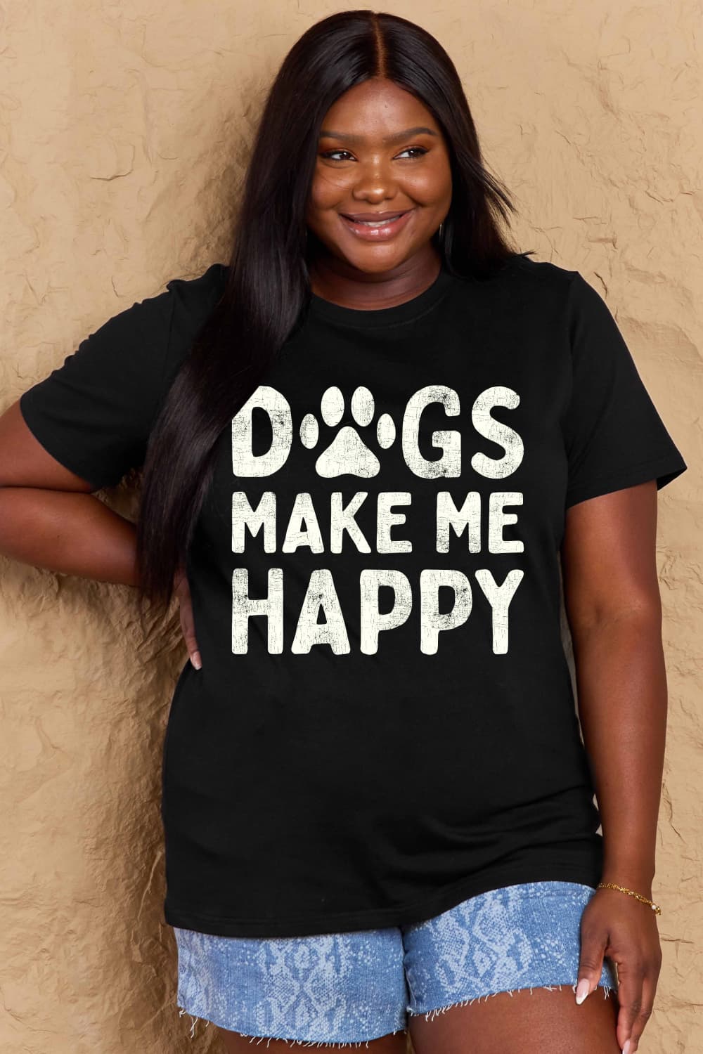 Simply Love Full Size DOGS MAKE ME HAPPY Graphic Cotton T-Shirt