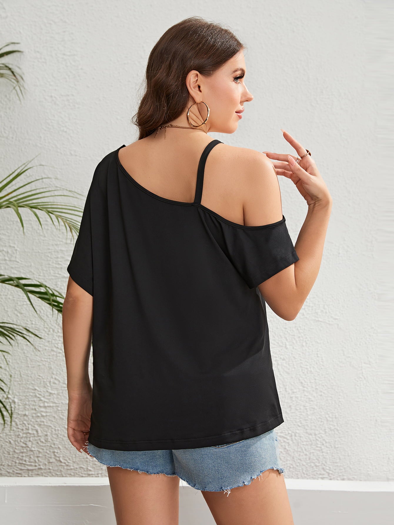 Plus Size Asymmetrical Neck Ruched Short Sleeve Blouse