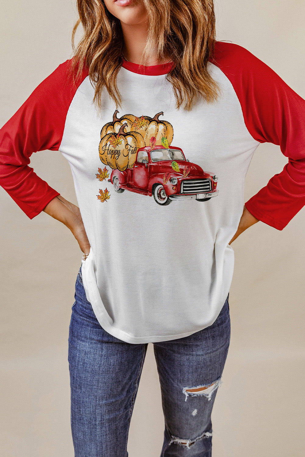 HAPPY FALL Graphic Raglan Sleeve Tee