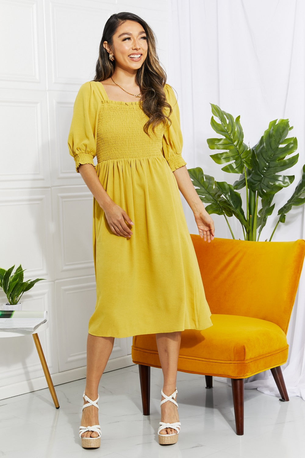 ODDI Full Size Love You Forever Square Neck Midi Dress