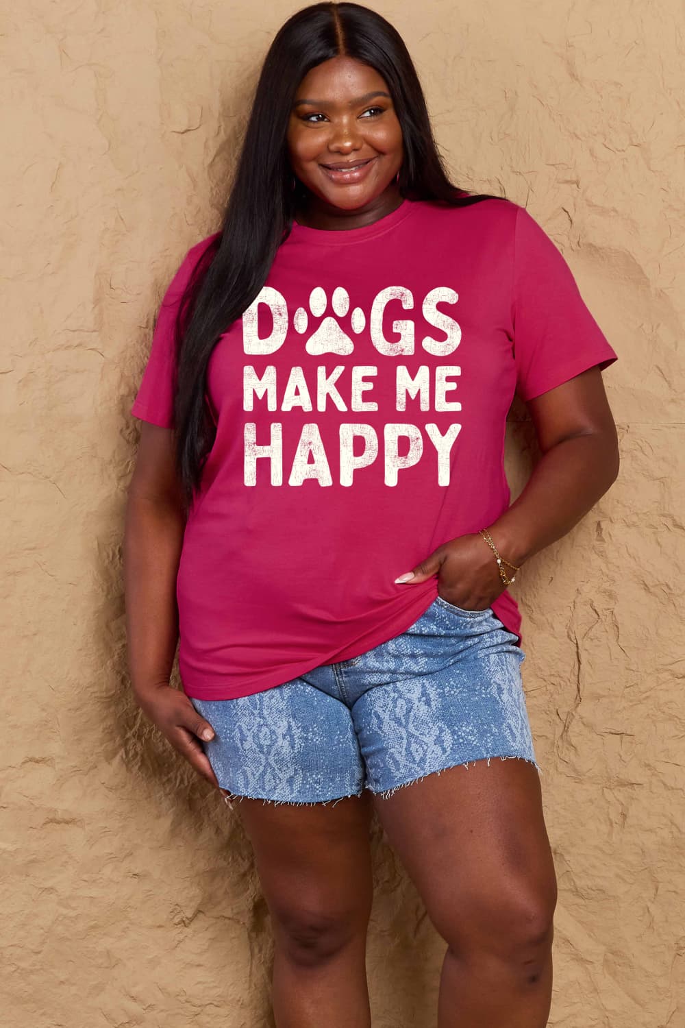 Simply Love Full Size DOGS MAKE ME HAPPY Graphic Cotton T-Shirt