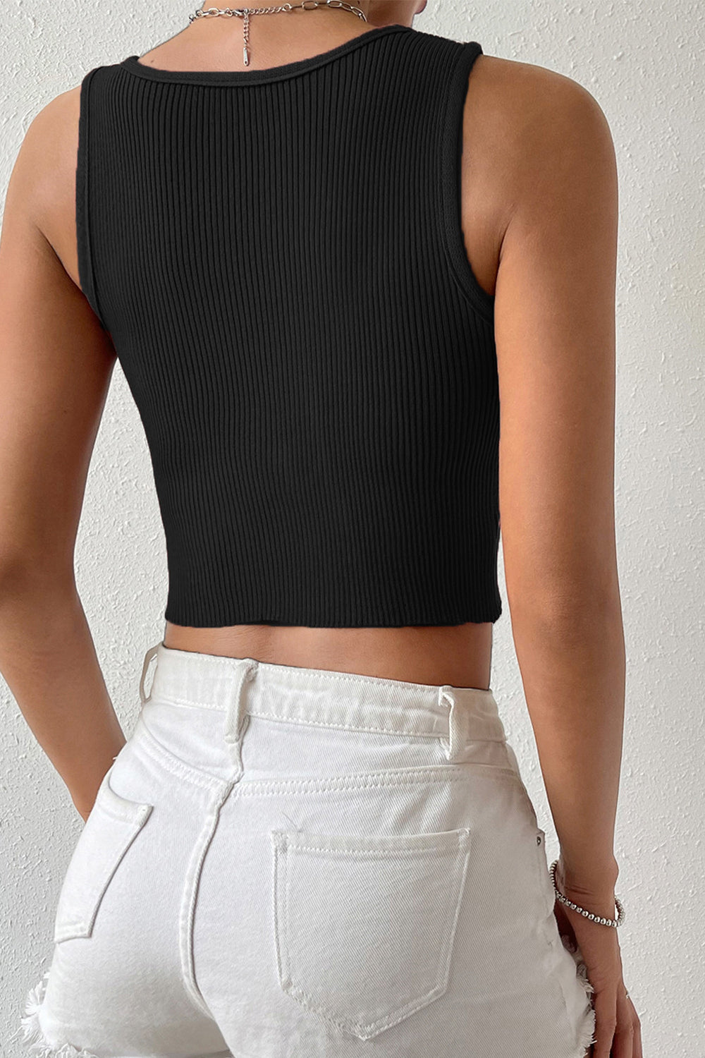 Ribbed Round Neck Sleeveless Knit Top