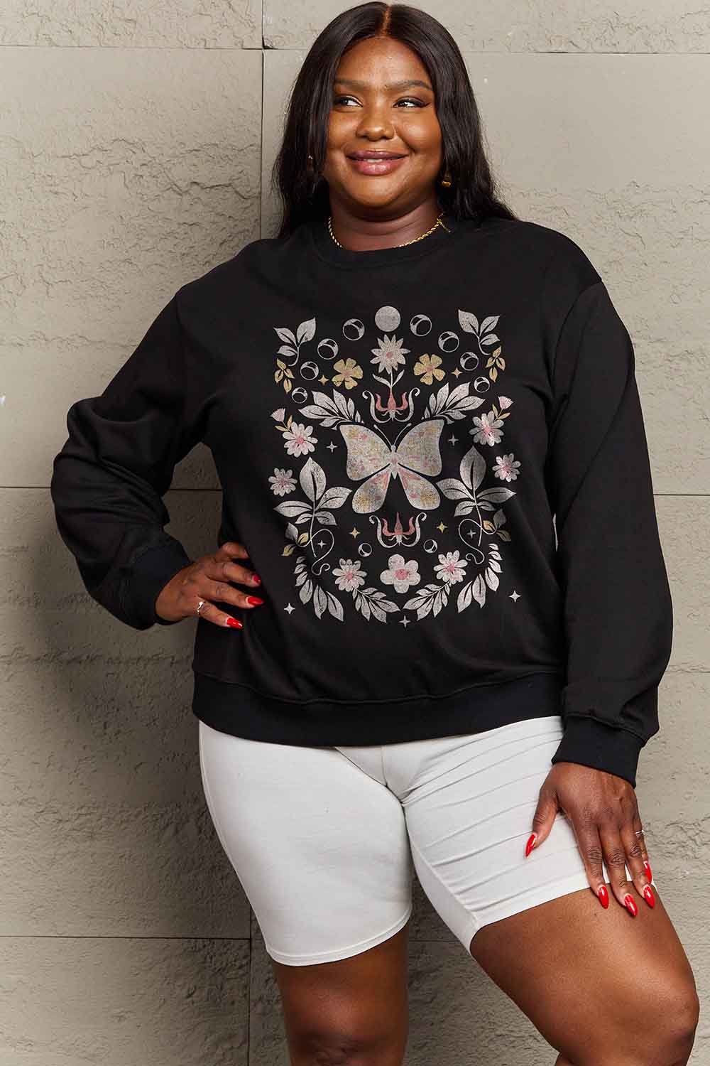 Simply Love Simply Love Full Size Flower and Butterfly Graphic Sweatshirt