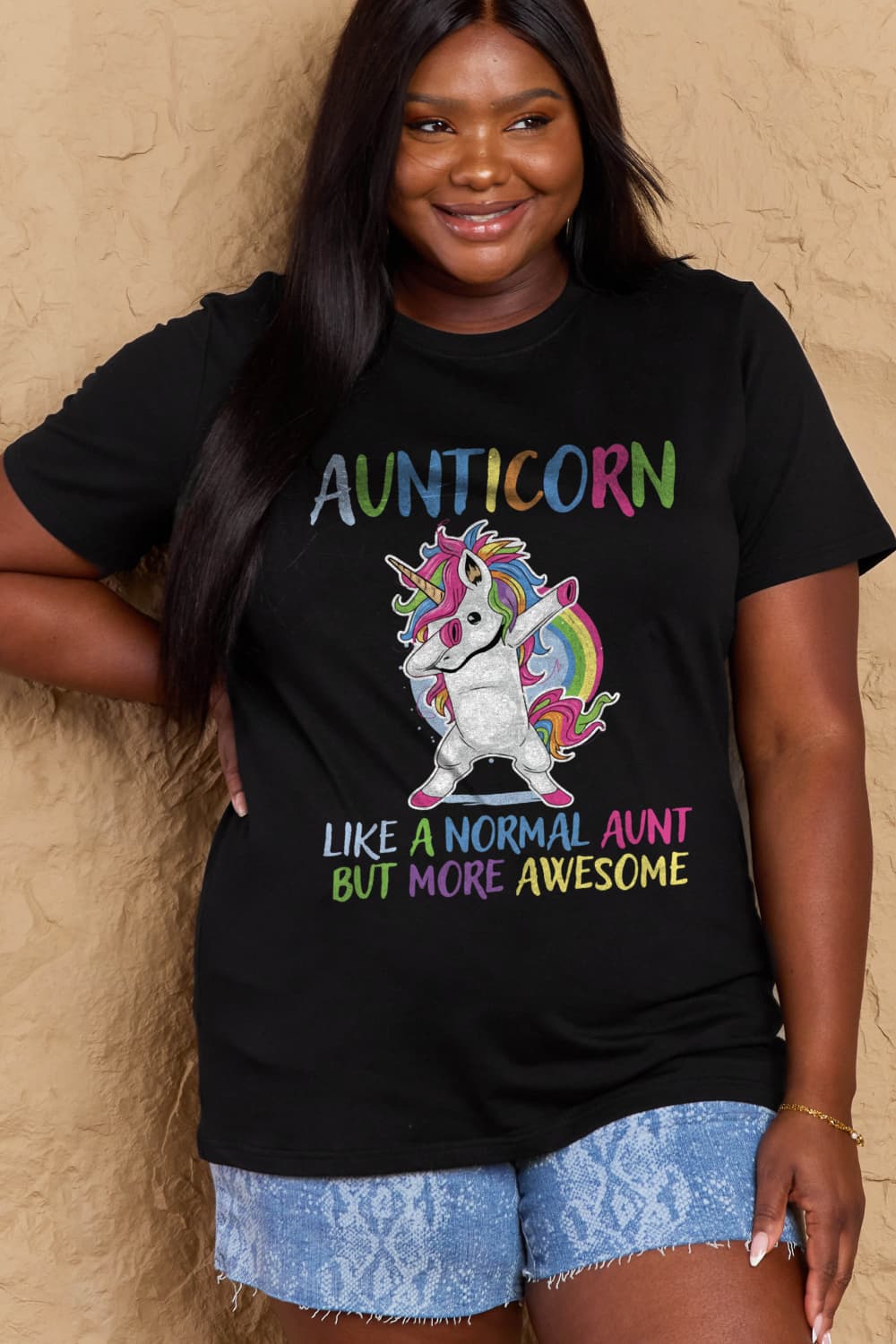 Simply Love Full Size AUNTICORN LIKE A NORMAL AUNT BUT MORE AWESOME Graphic Cotton Tee