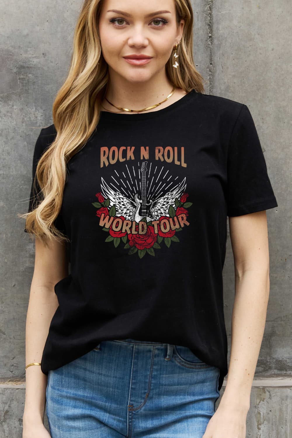 Simply Love Full Size ROCK N ROLL WORLD TOUR Graphic Cotton Tee