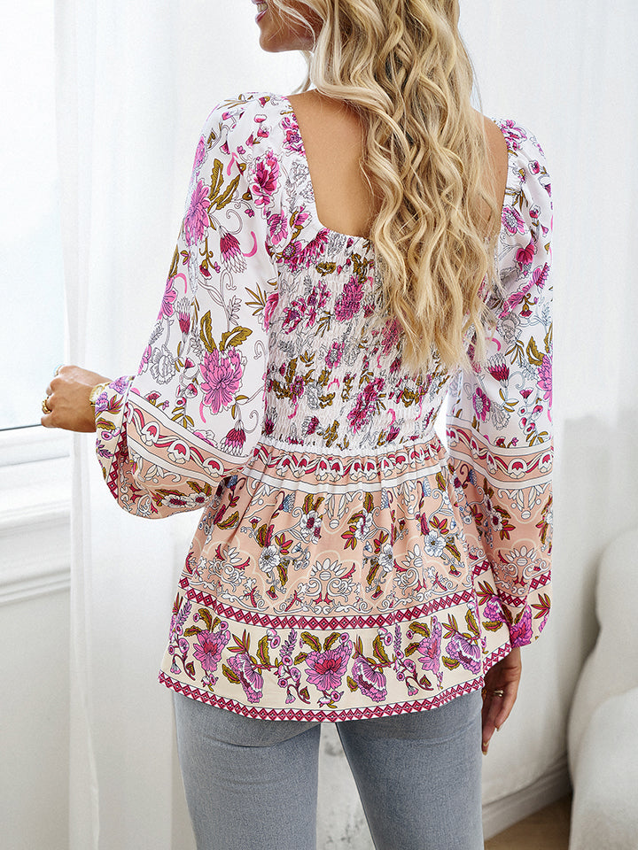 Square Neck Printed Blouse