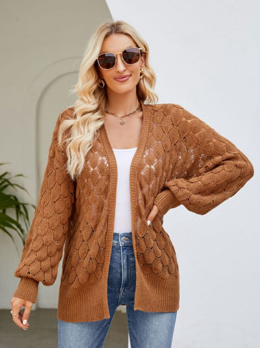 Open Front Ribbed Trim Cardigan