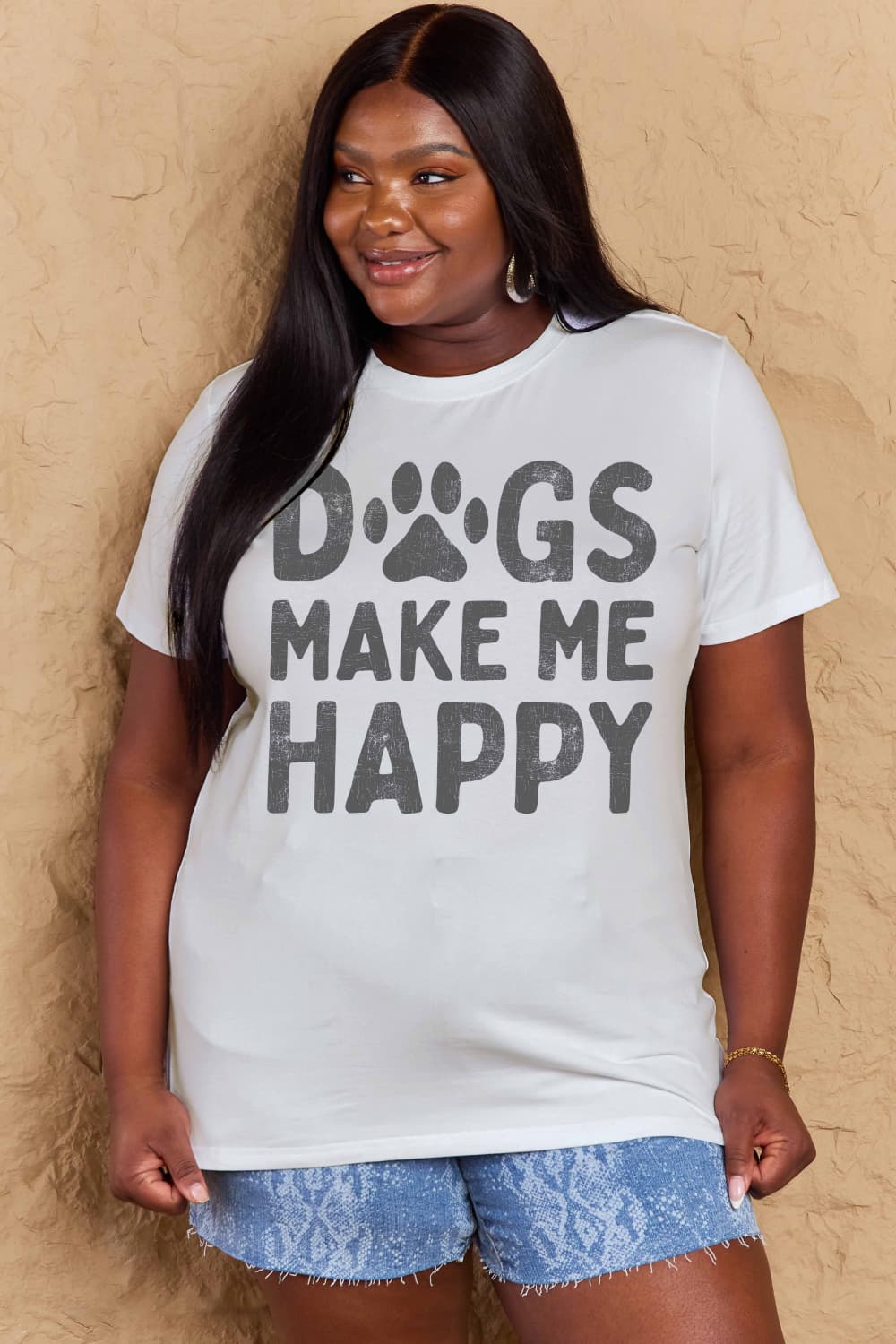 Simply Love Full Size DOGS MAKE ME HAPPY Graphic Cotton T-Shirt